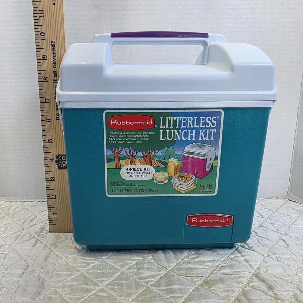 Vintage‎ Teal Rubbermaid Sidekick Mini Cooler Litterless Lunch Kit Model 1766